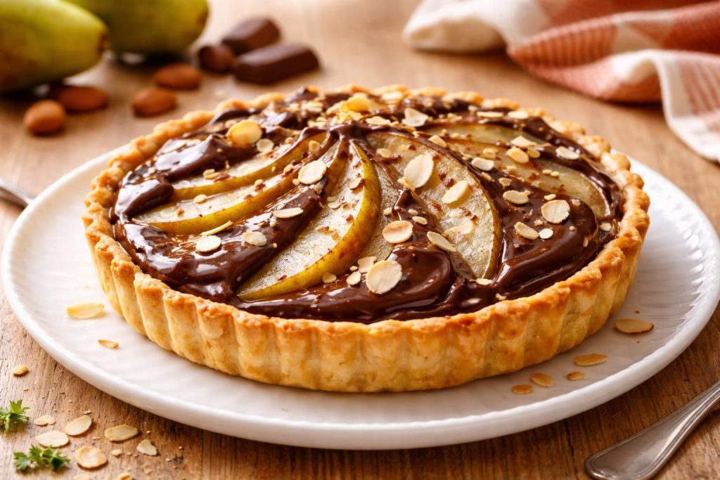 découvrez la recette facile et gourmande de la tarte poire chocolat amande de cyril lignac, un dessert délicieux alliant douceur des poires, richesse du chocolat et croquant des amandes.
